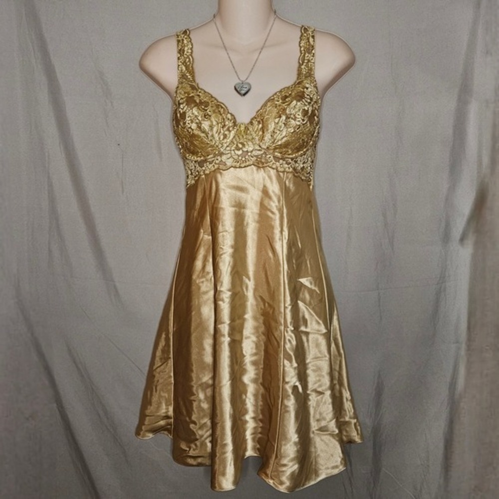Y2k Victoria's Secret Gold Lace Lingerie Slip Dress